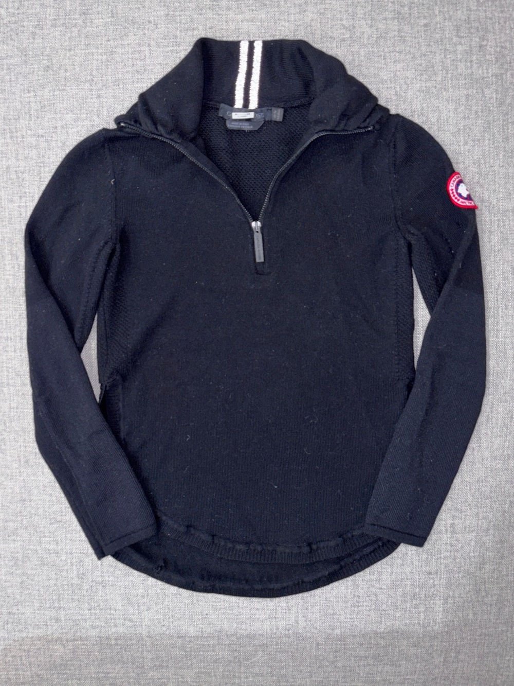 Canada Goose Black Half-Zip Turtleneck Sweater with White Collar Stripe